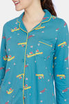 Zivame Autumn Leaves Knit Cotton Pyjama Set - Brittany Blue — thumbnail 5